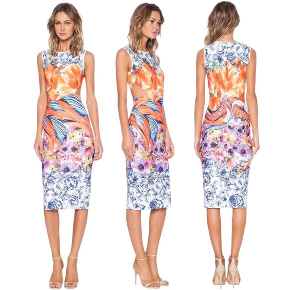 Clover Canyon Birds of a Feather Multicolor Cut-Out Waist Shift Dress Size Small - Picture 1 of 12